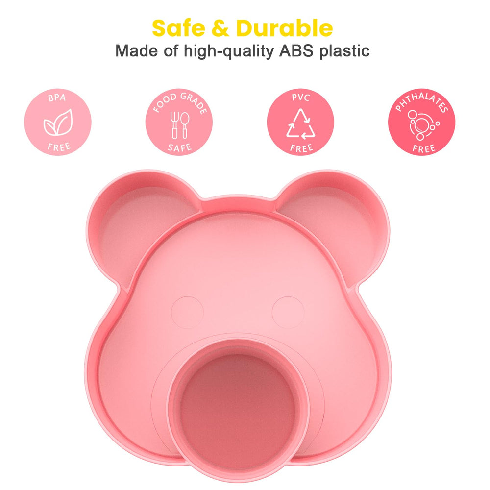 BlueOrigin bear-shaped tray design attracts kids during travel snack breaks.