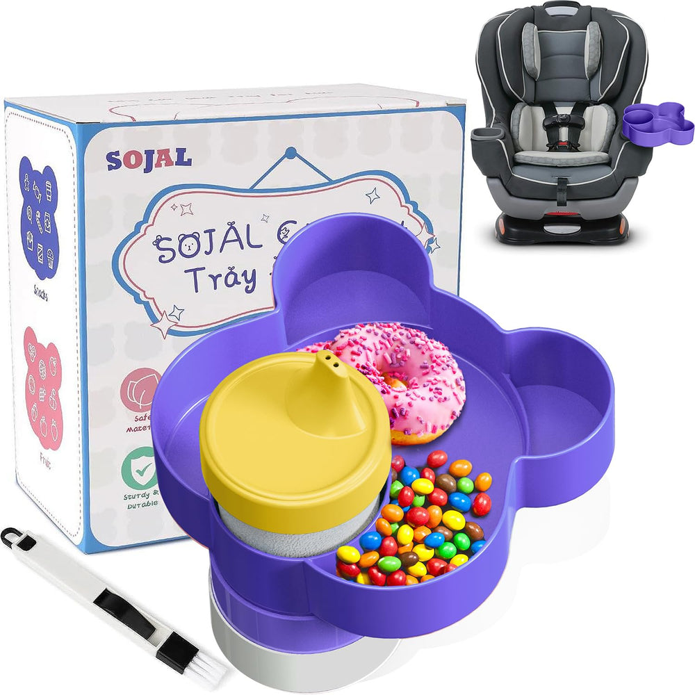 BlueOrigin snack tray purple bear design keeps meals neat and tidy during car trips.