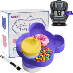 BlueOrigin snack tray purple bear design keeps meals neat and tidy during car trips.