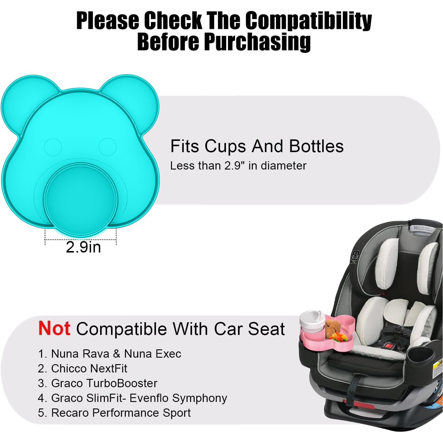 BlueOrigin teal road-trip snack tray helps organize snacks and toys on travels.
