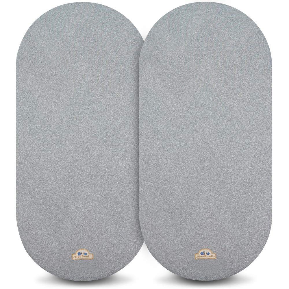 BlueSnail bassinet sheets gray 2-pack folded, soft knit for gentle baby skin.