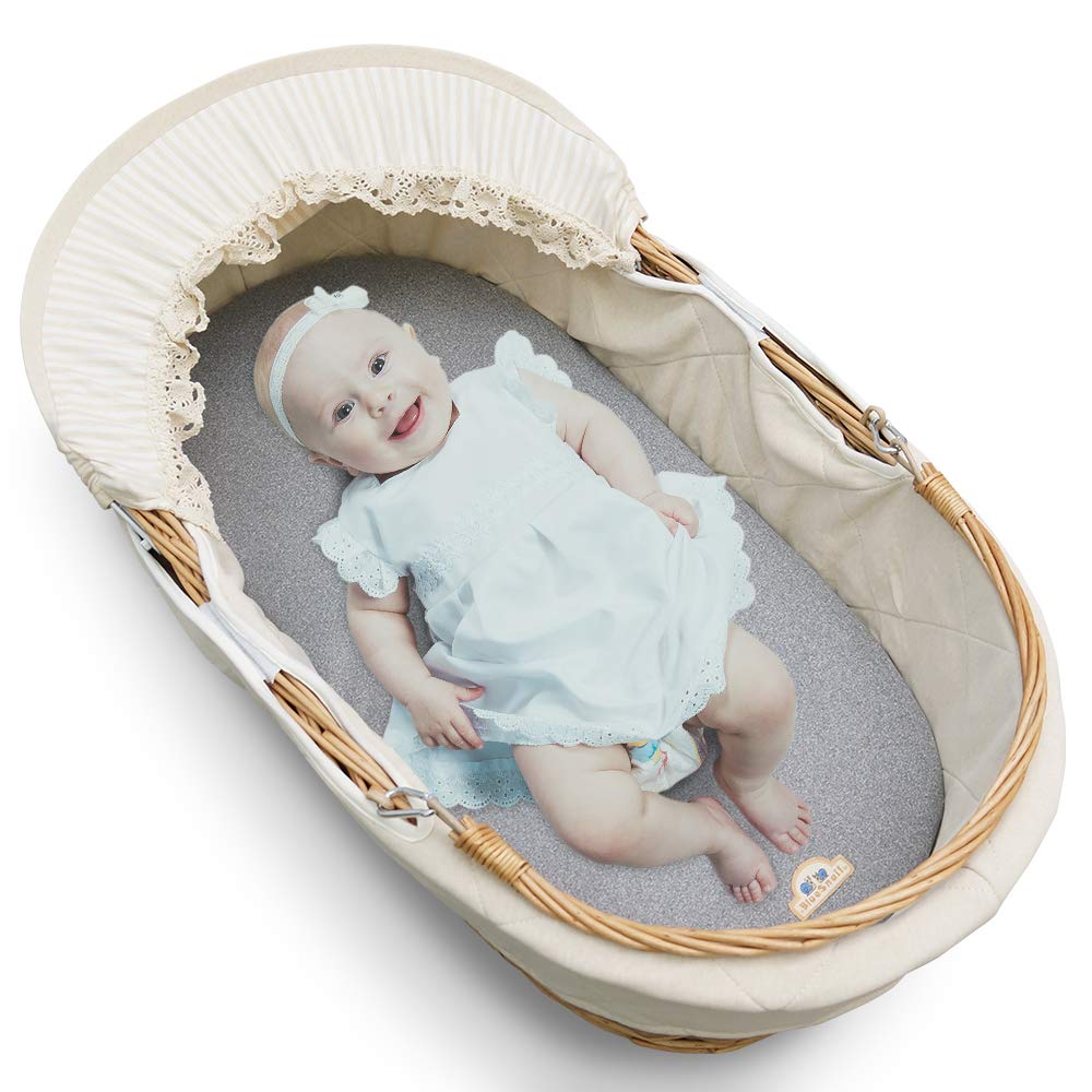 BlueSnail bassinet sheets gray elastic band keeps sheet fixed in place.