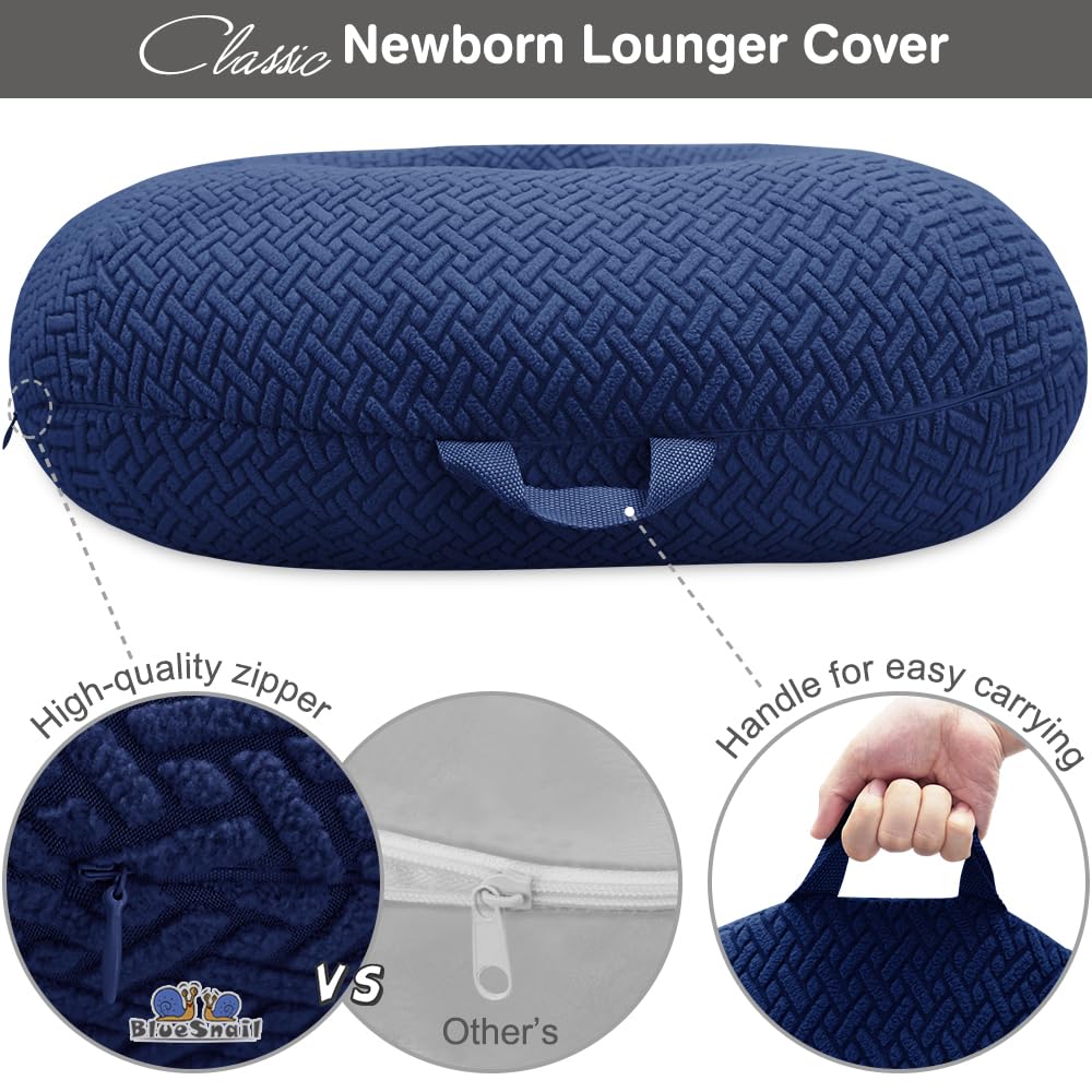 BlueSnail Strechy newborn lounger cover concealed zipper protects baby from rough edges.