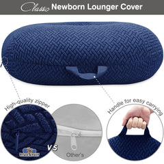 BlueSnail Strechy newborn lounger cover concealed zipper protects baby from rough edges.