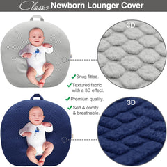 BlueSnail Strechy newborn lounger cover gray breathable fabric highlights skin-friendly softness and comfort.