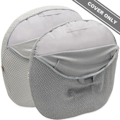 BlueSnail newborn lounger cover demonstrates easy removal for quick cleans.