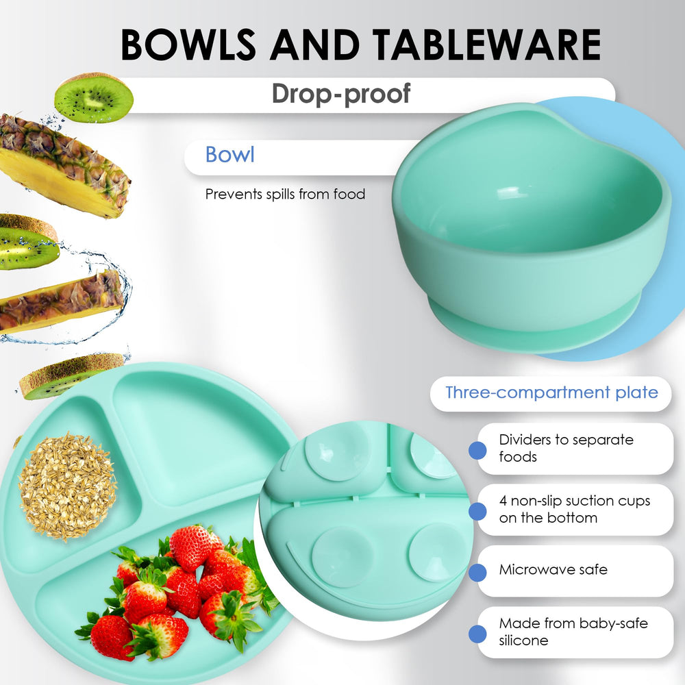 Bluet B spoon set in green with easy-grip handles.