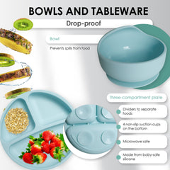 Bluet B silicone feeding bowl with suction reduces spills during meals.
