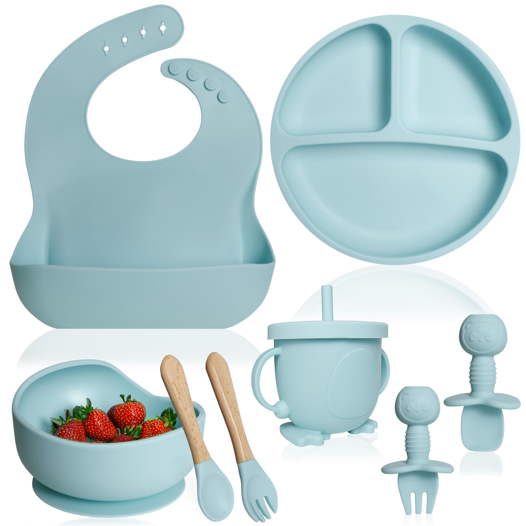 Bluet B silicone plate with suction keeps meals tidy and stable.