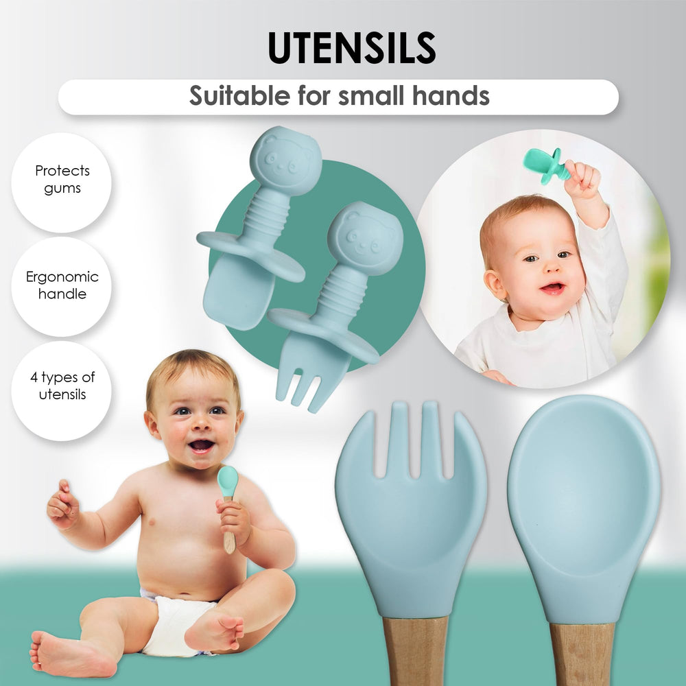 Bluet B silicone plate helps little ones explore textures and self-feed.