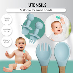 Bluet B silicone plate helps little ones explore textures and self-feed.