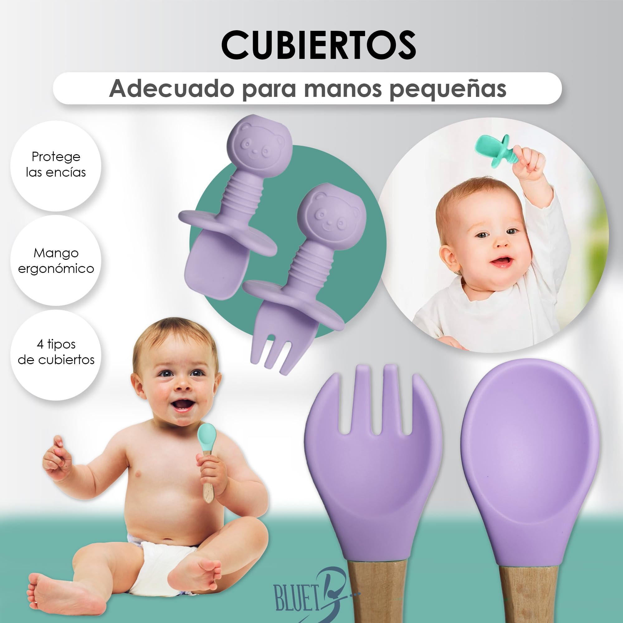 Bluet B infant utensils set designed for easy grasp and safe first bites.