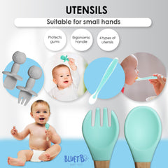 Bluet B suction bowl keeps food steady for self-feeding.