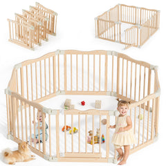 BlueWood foldable playpen in 8-panel setup creates a versatile, safe play space for babies.