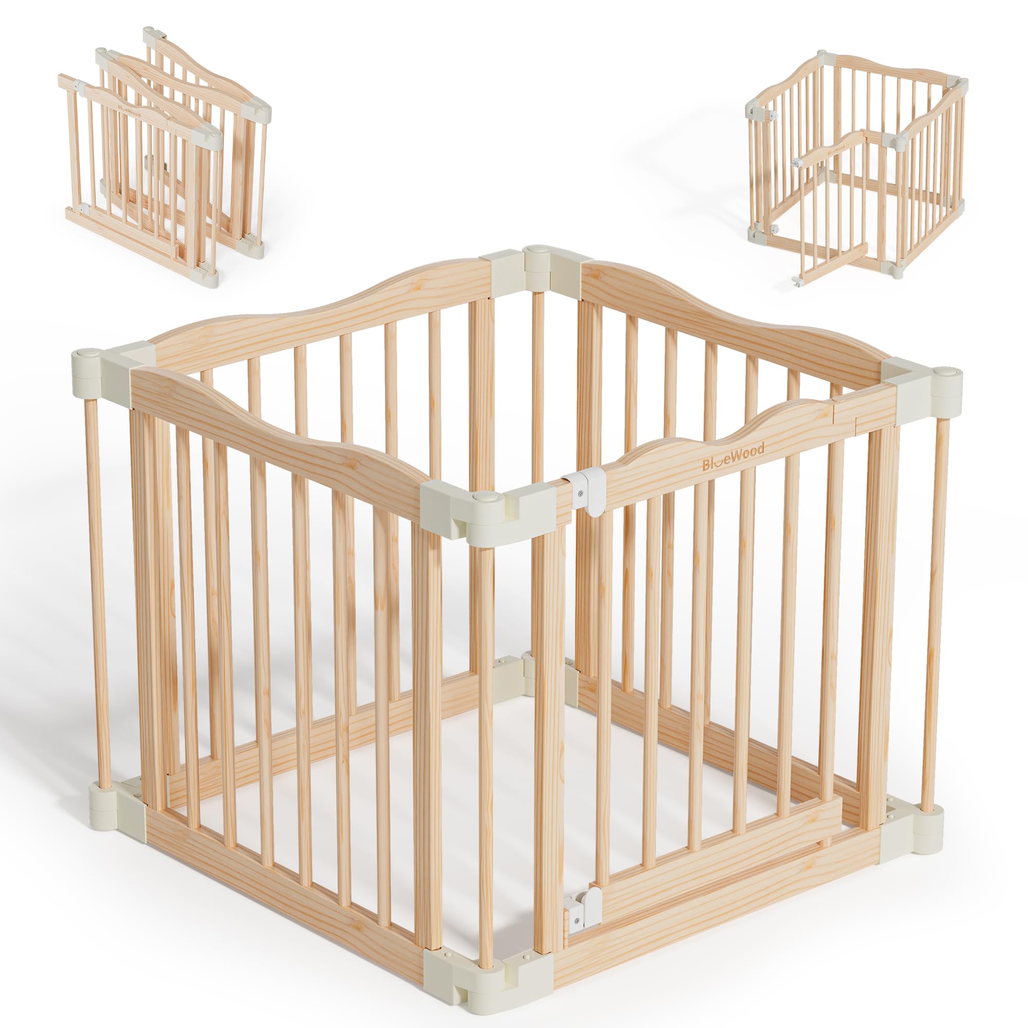 BlueWood Foldable Playpen assembly showing tool-free setup for quick safe play areas.