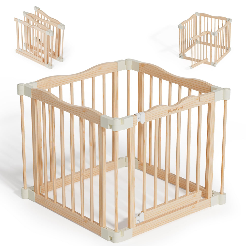 BlueWood Foldable Playpen assembly showing tool-free setup for quick safe play areas.
