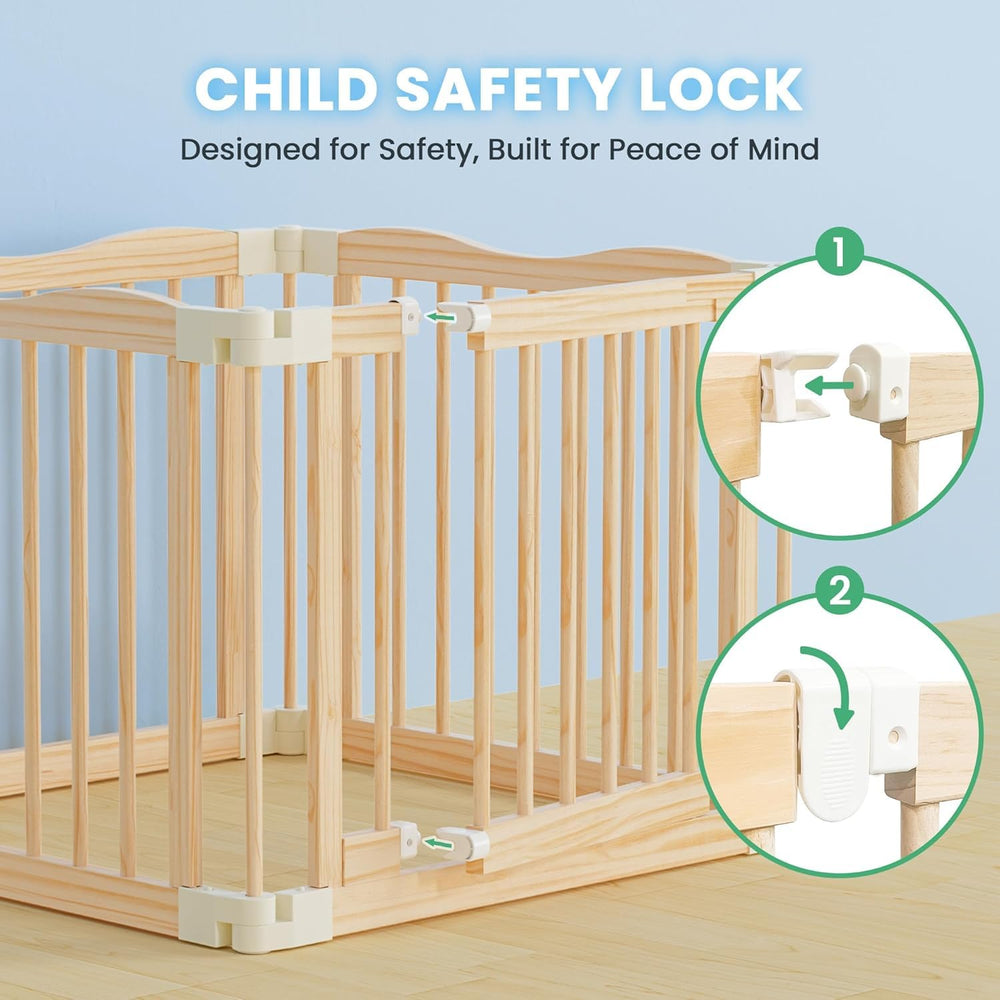 BlueWood Foldable Playpen folded for compact storage and travel.