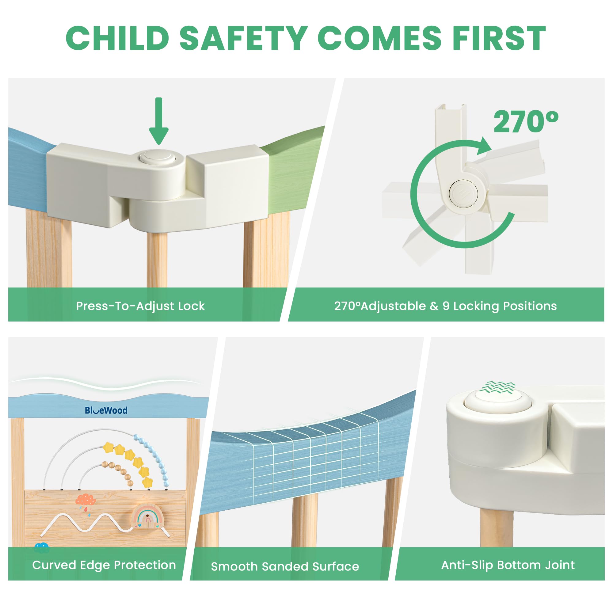 BlueWood playpen 270-degree connectors enable versatile layouts and easy resizing