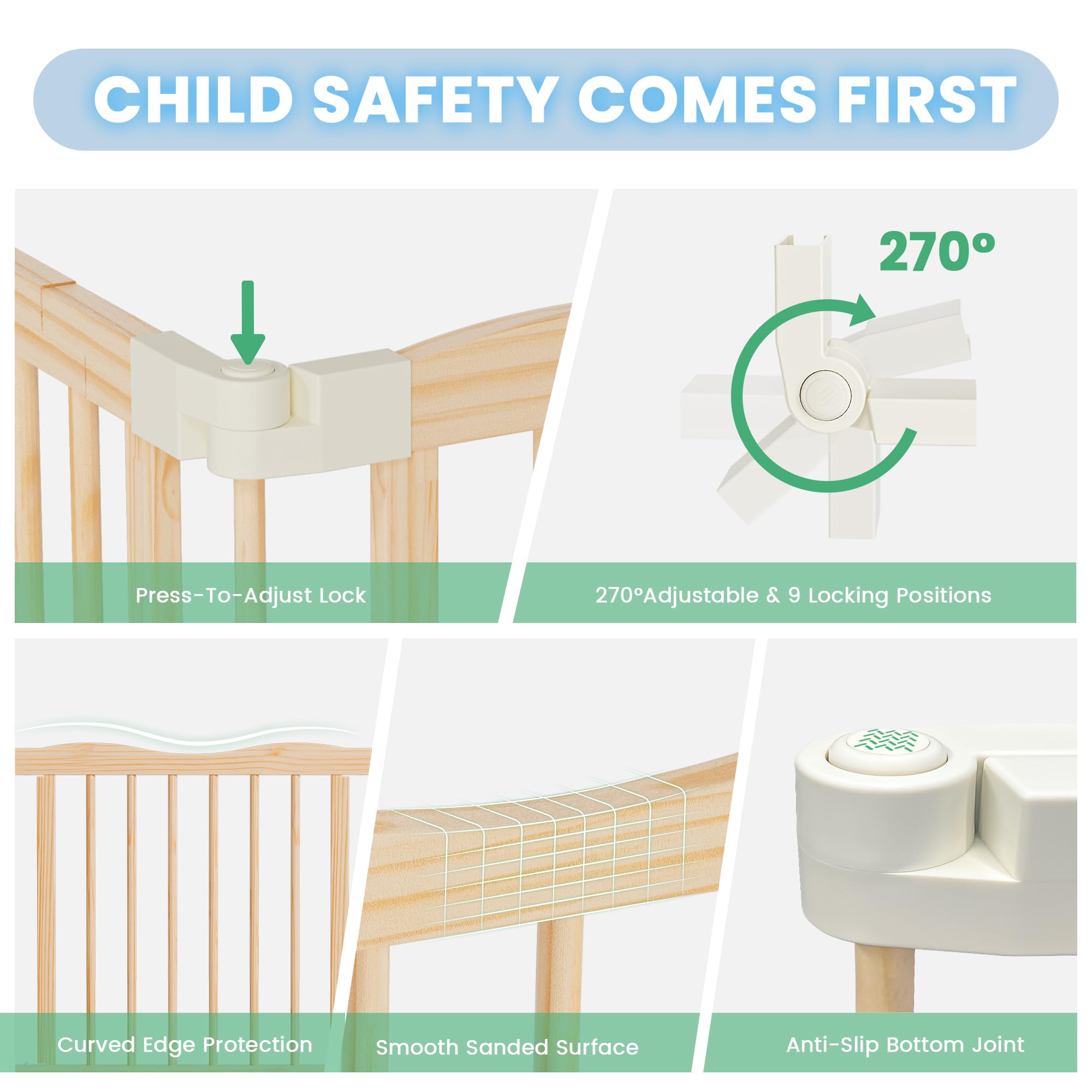 BlueWood eight-panels layout lets you customize compact or expansive play spaces.