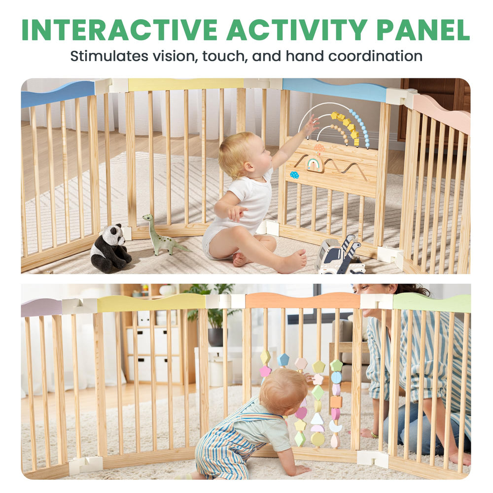 BlueWood playpen natural wood design blends with home decor