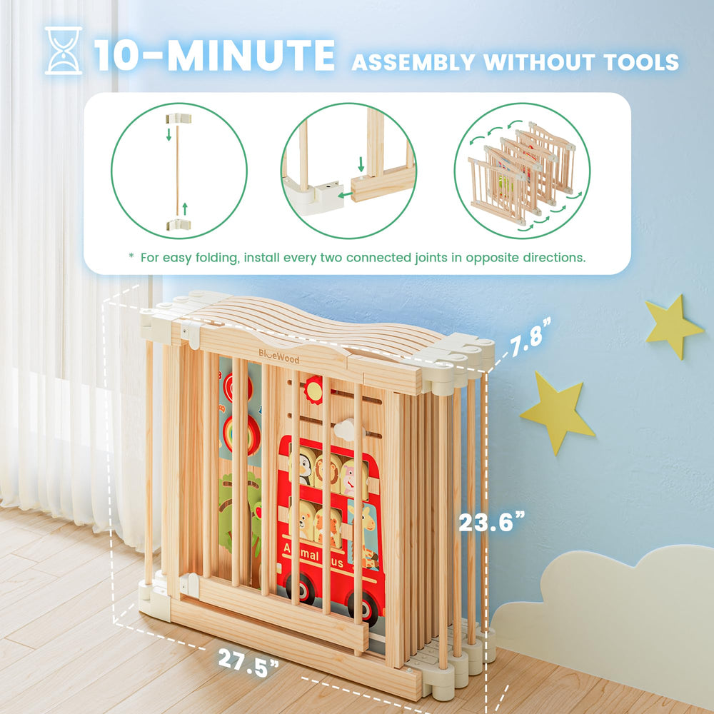 BlueWood playpen sensory toys inside encourage exploration and early motor skills.