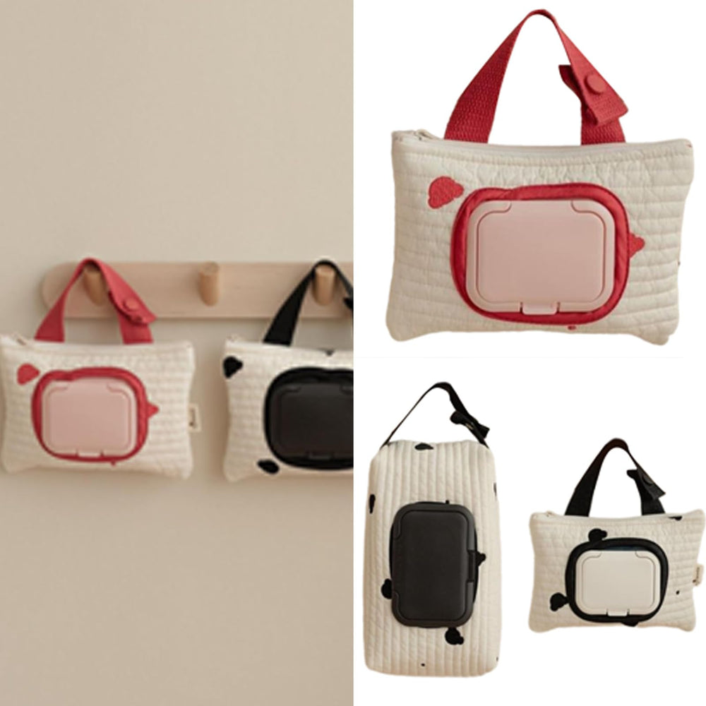 BLULILY bear-design wet wipe holder attaches securely to a stroller.