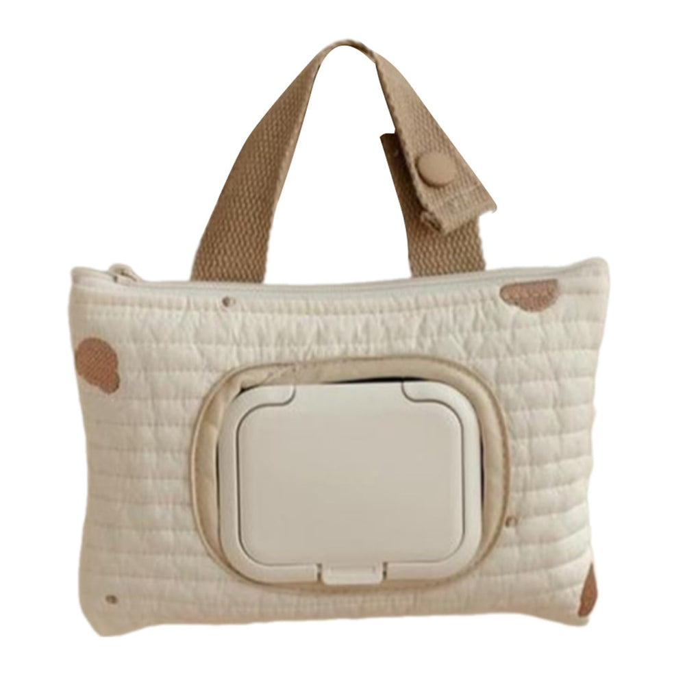 BLULILY embroidered bear stroller wipe pouch keeps wipes within reach on-the-go.