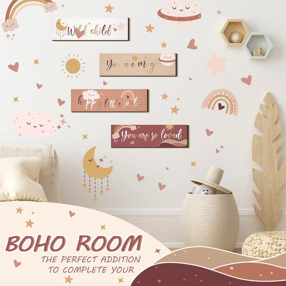 Blulu rainbow baby wall decor featuring sun, moon and stars for soothing girls' room