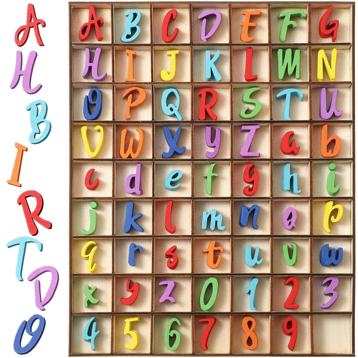 Blulu wood alphabet letters with storage tray full set for classrooms and crafts