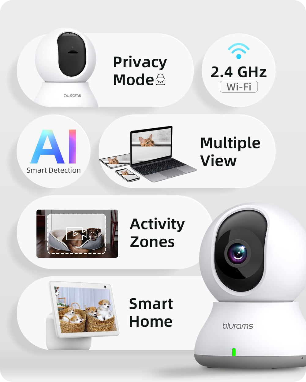 Blurams smart home integration with Alexa and Google Assistant for hands-free viewing
