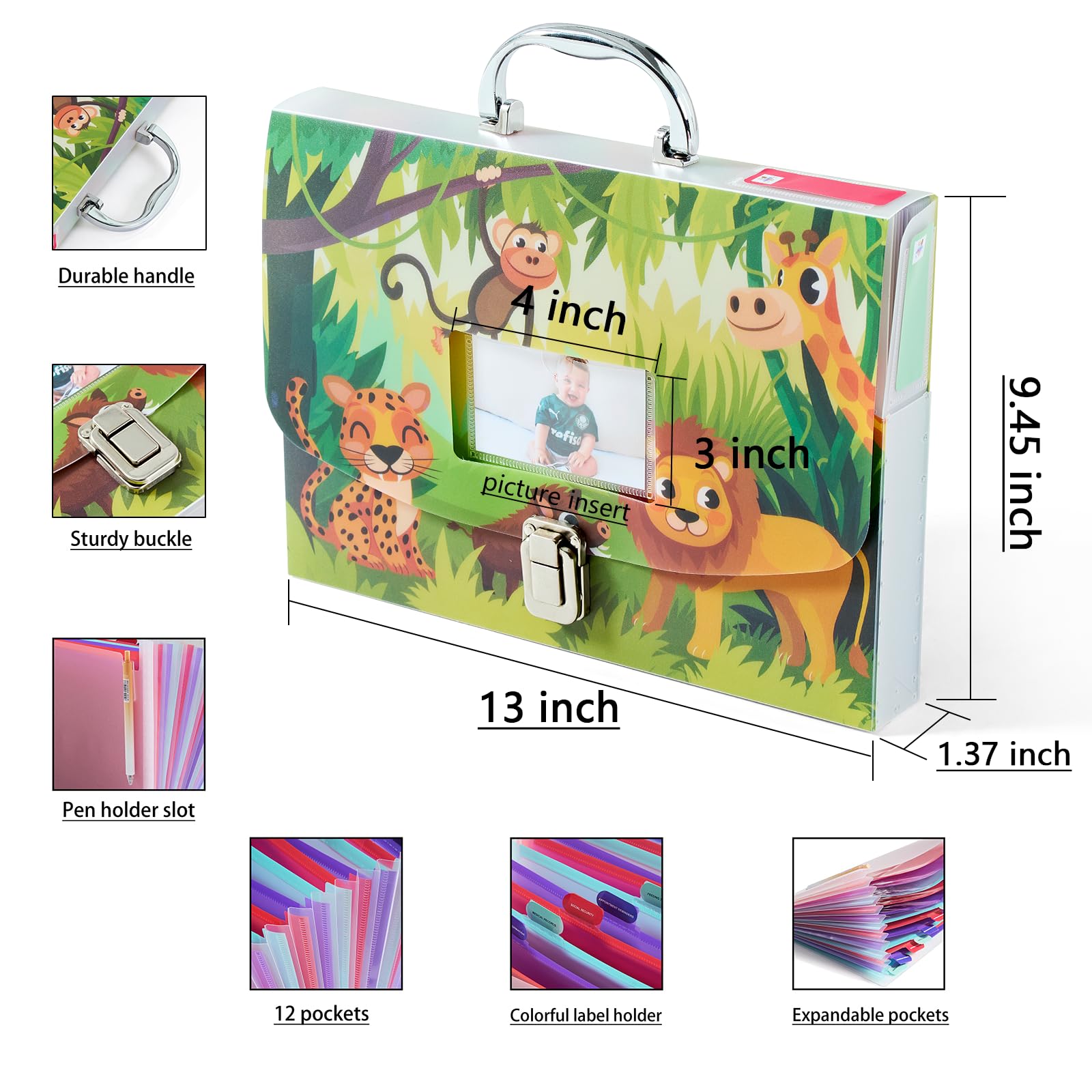BLUSHY BABY silver metal handle closeup, sturdy carry for baby documents.