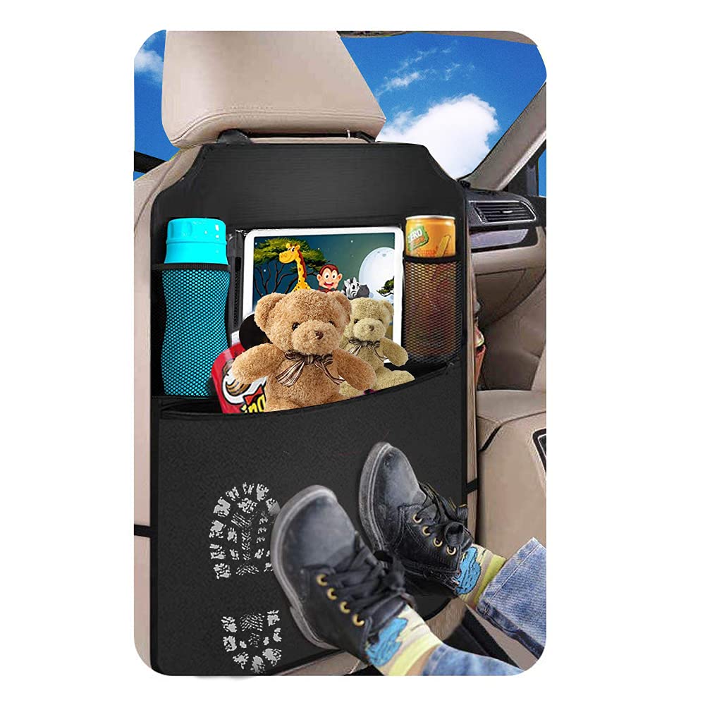 BLYPHOO backseat organizer kick mats tablet holder image highlights built-in tablet pocket for on-the-go viewing.