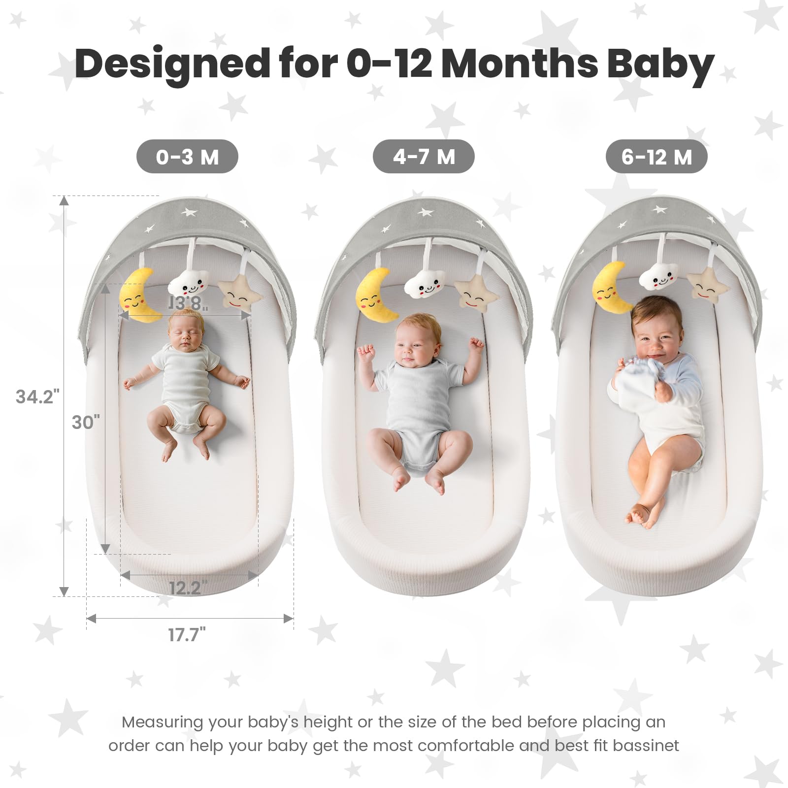 BNAKKON bassinet dimensions display size for room placement and portability