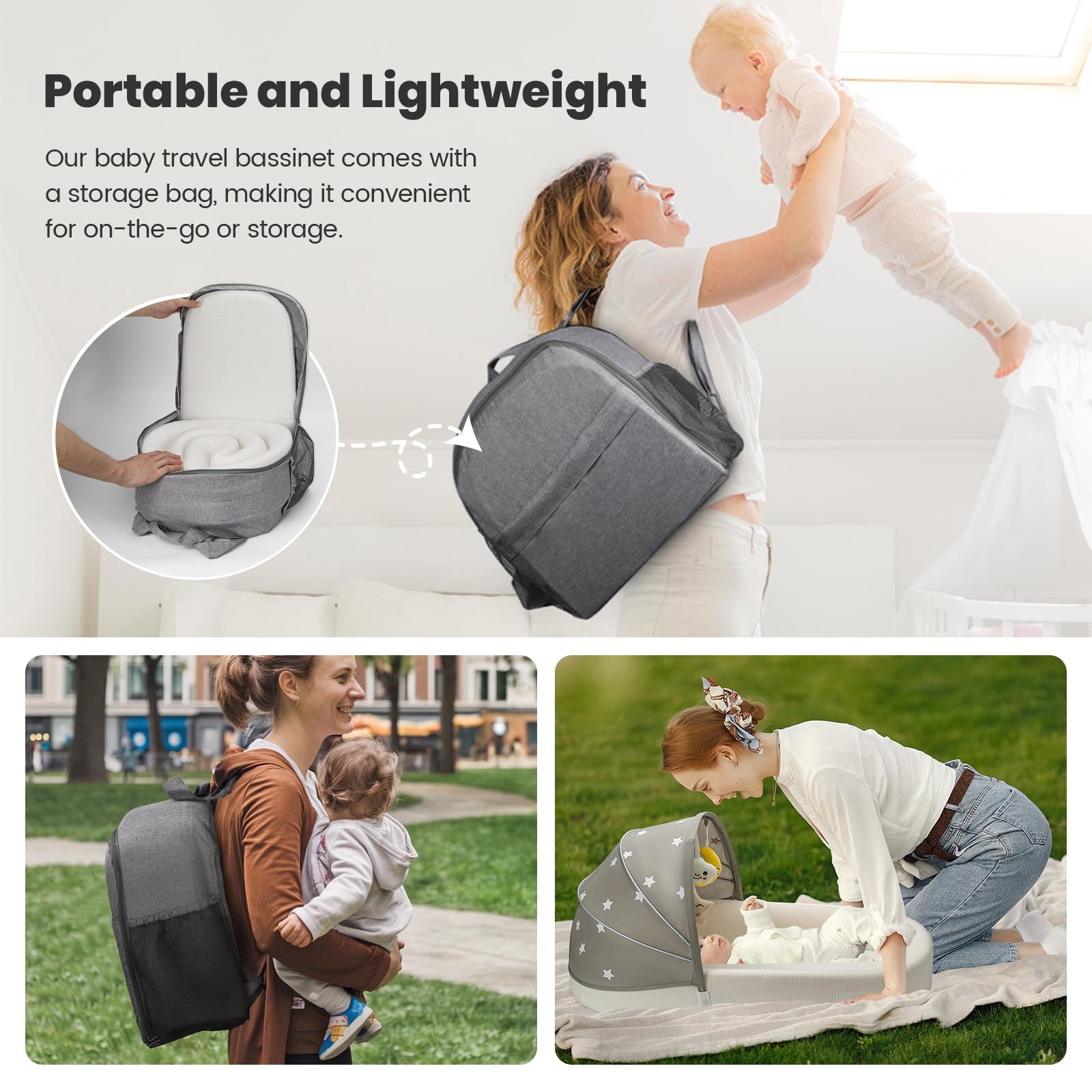 BNAKKON portable baby bassinet folded compact demonstrates easy packing for travel