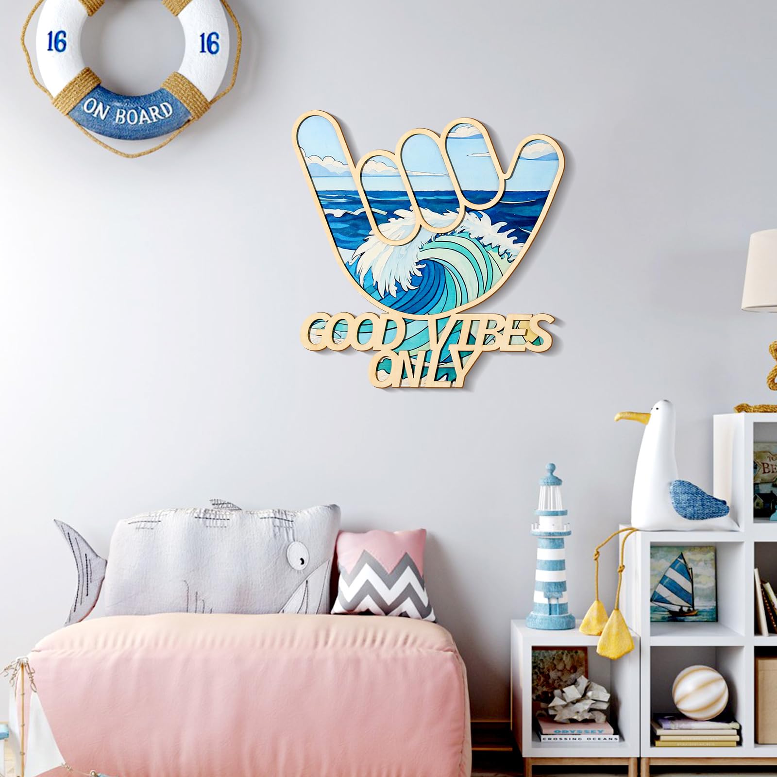Bnesi surfboard wall decor features wave design for a breezy beach vibe.
