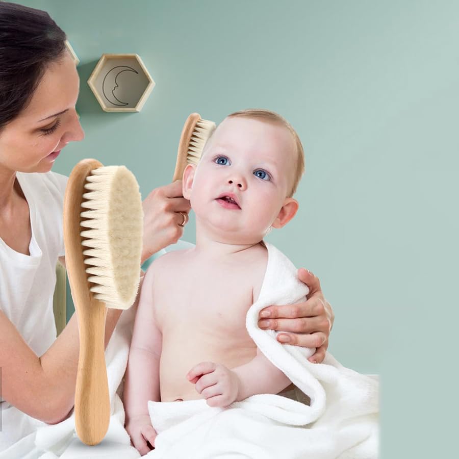 BoAn smooth wooden handle baby brush emphasizing comfortable grip and safe grooming.