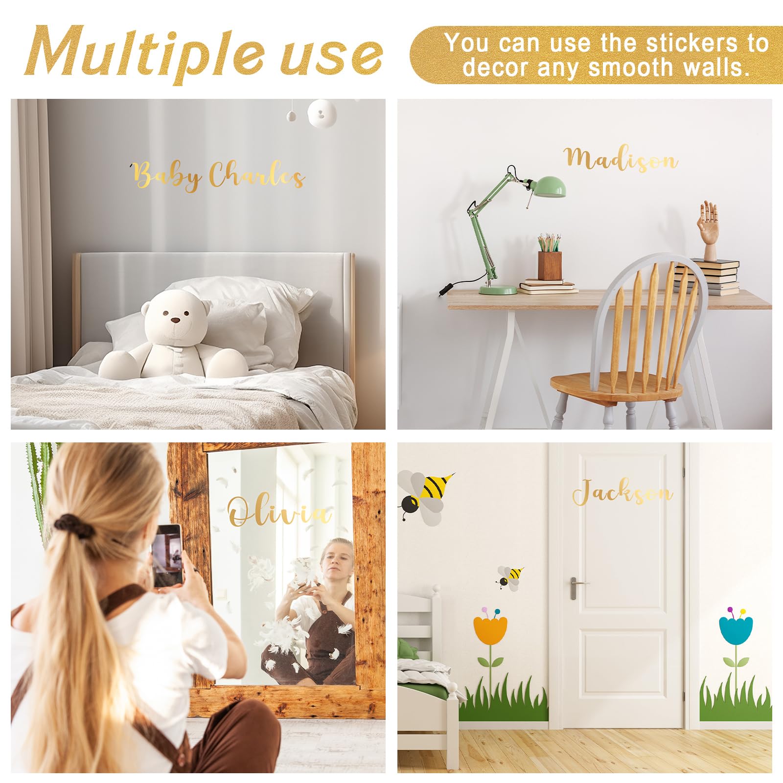 Boao name wall decal adheres to flat surfaces with no wall damage