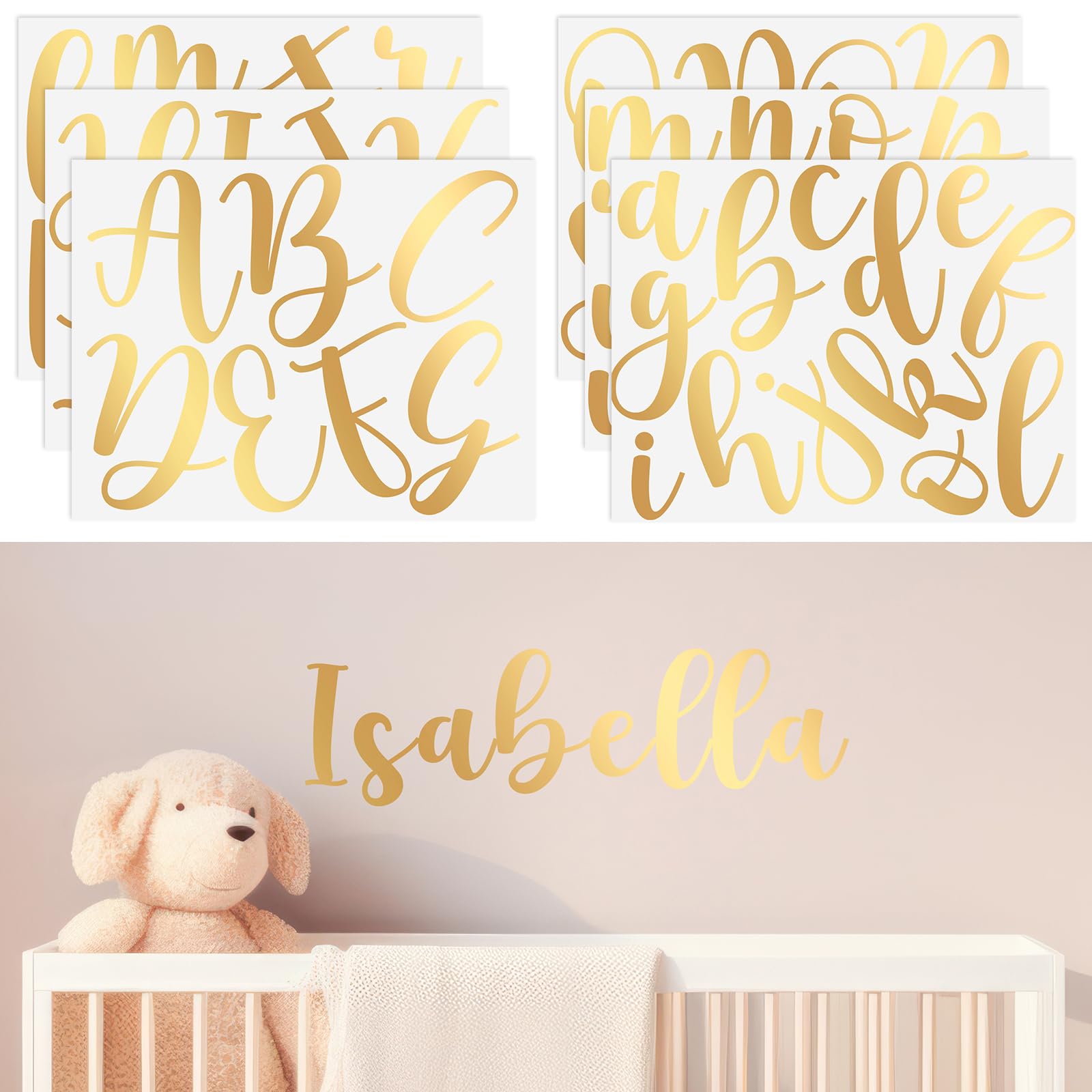 Boao name wall decal gold cursive letters for nursery decor