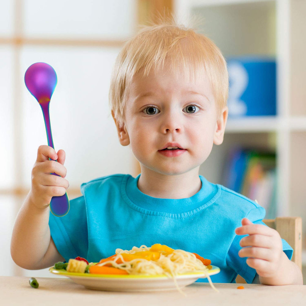 Boao rainbow kids spoons in a colorful dining scene encouraging kids