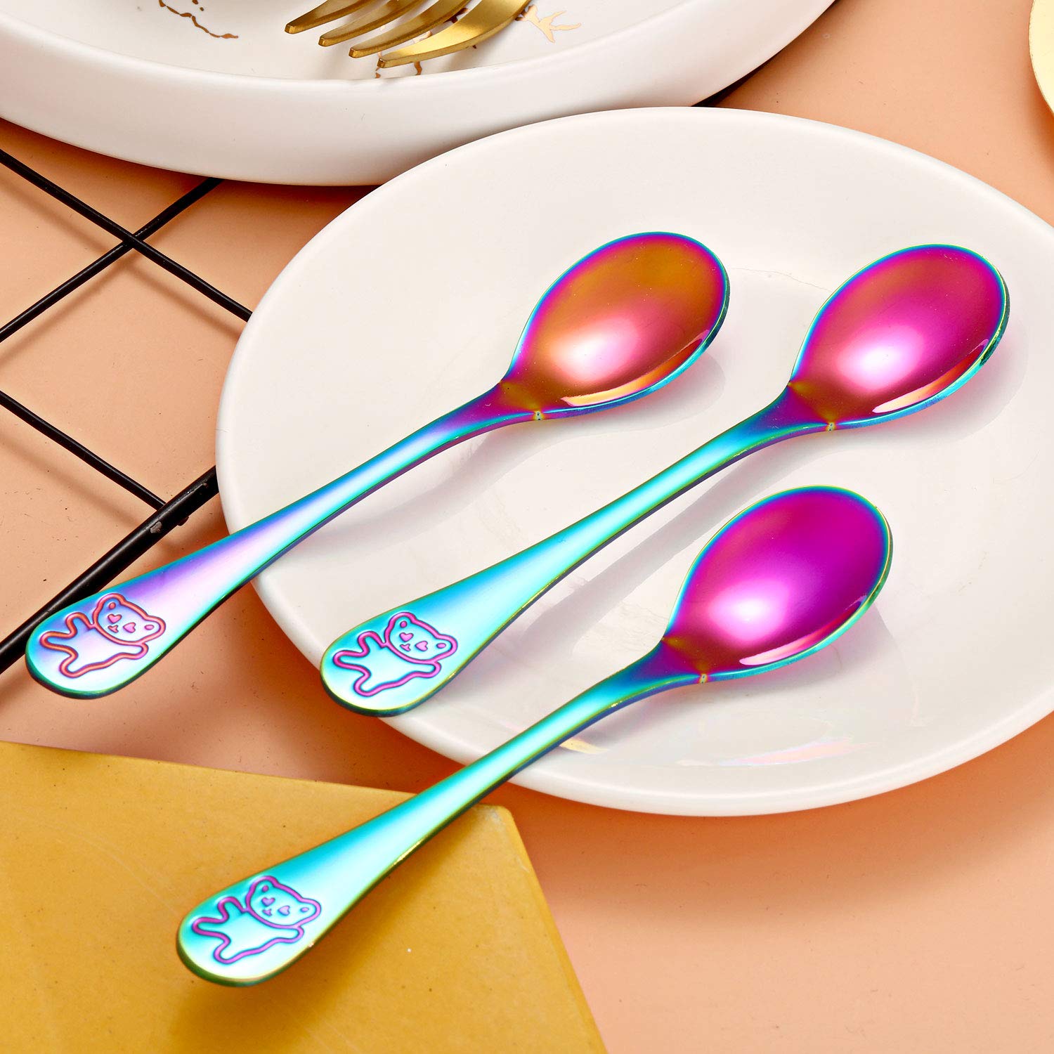Boao rainbow kids spoons with ergonomic handles for small hands