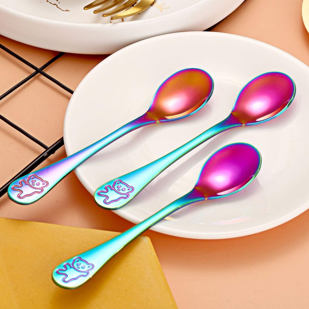 Boao rainbow kids spoons with ergonomic handles for small hands