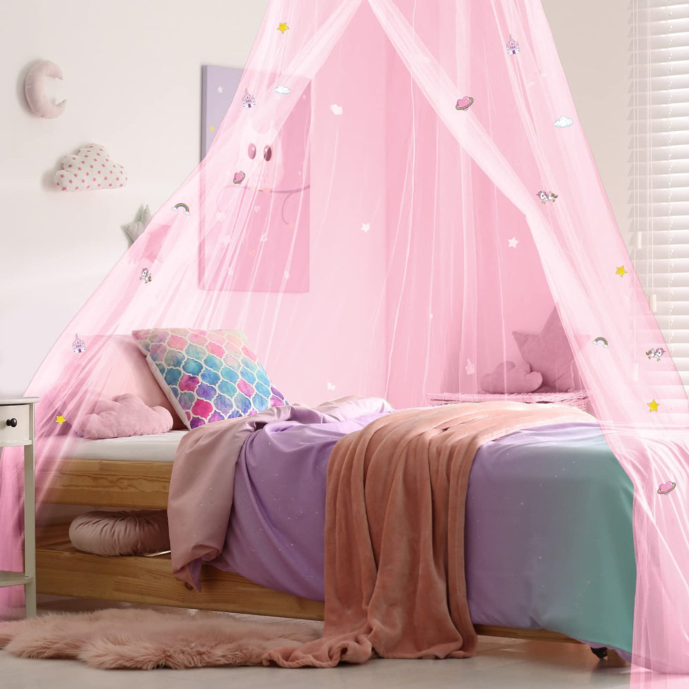 Boao unicorn castle pattern canopy inspires dreamy, magical bedtime rituals.