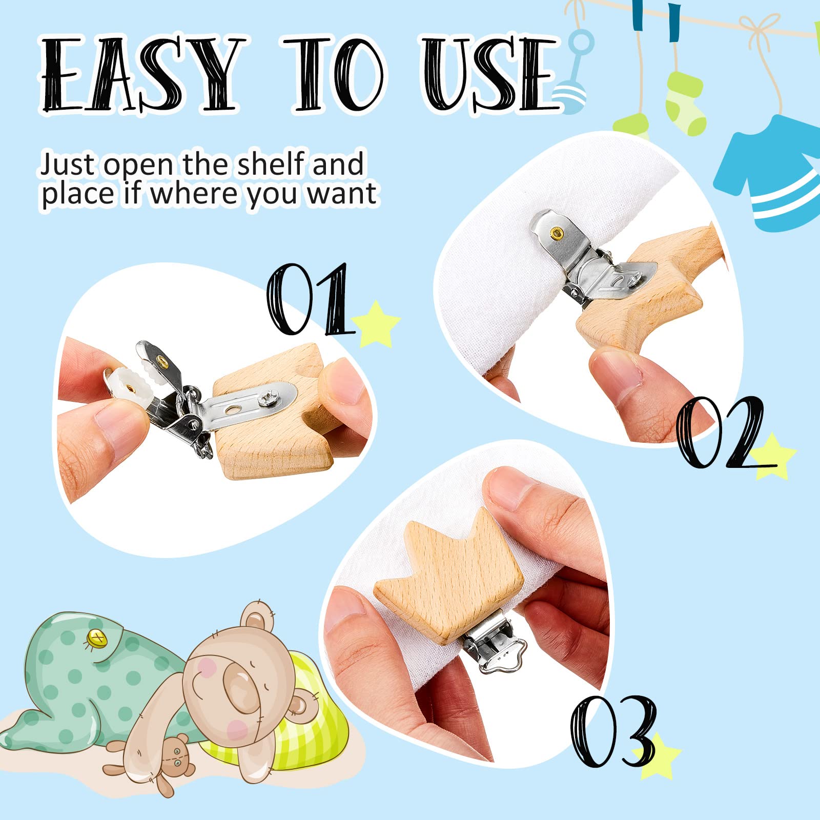 Boao wood pacifier clips panda design easy to grip on the go