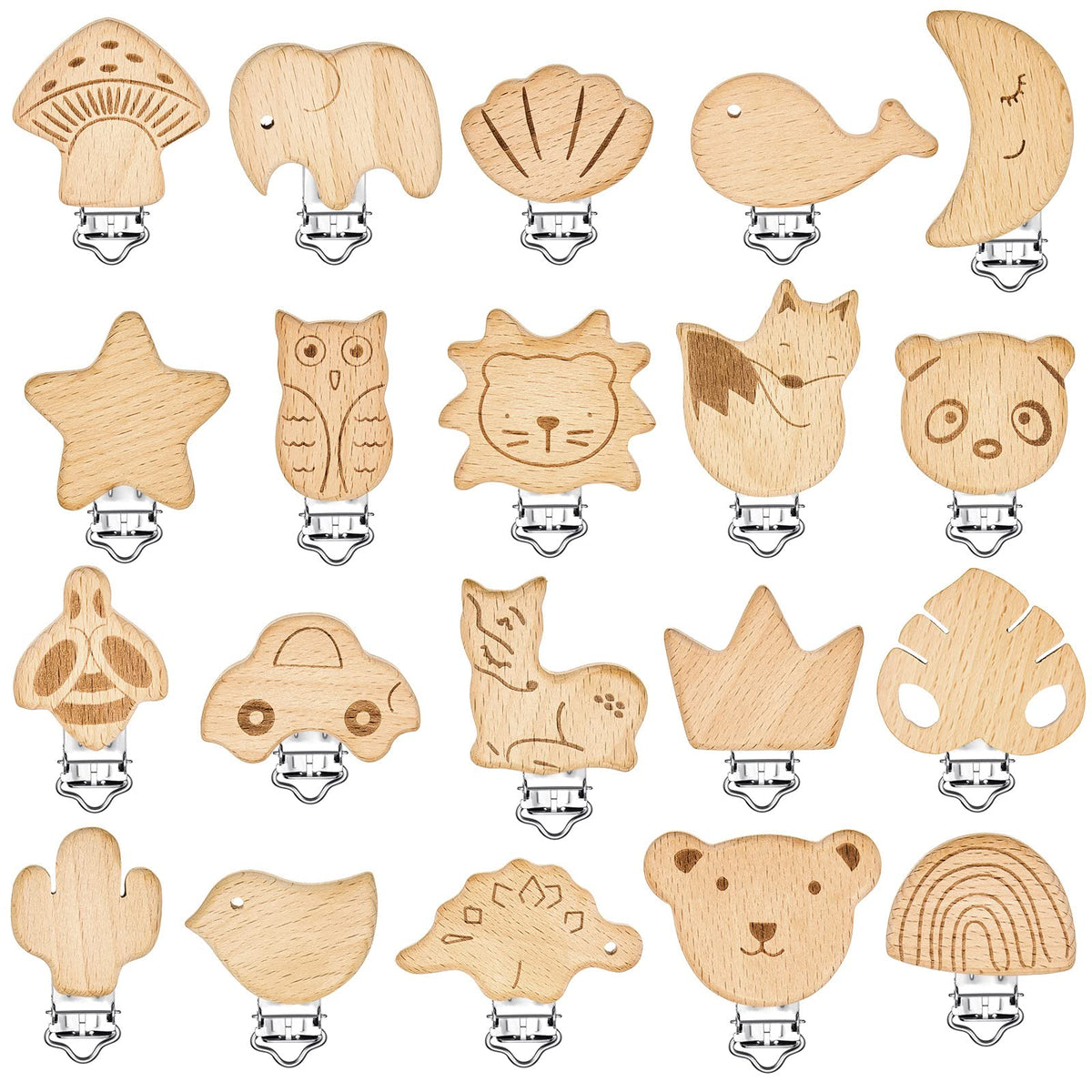 Boao wood pacifier clips stars and moon keep pacifier secure during outings