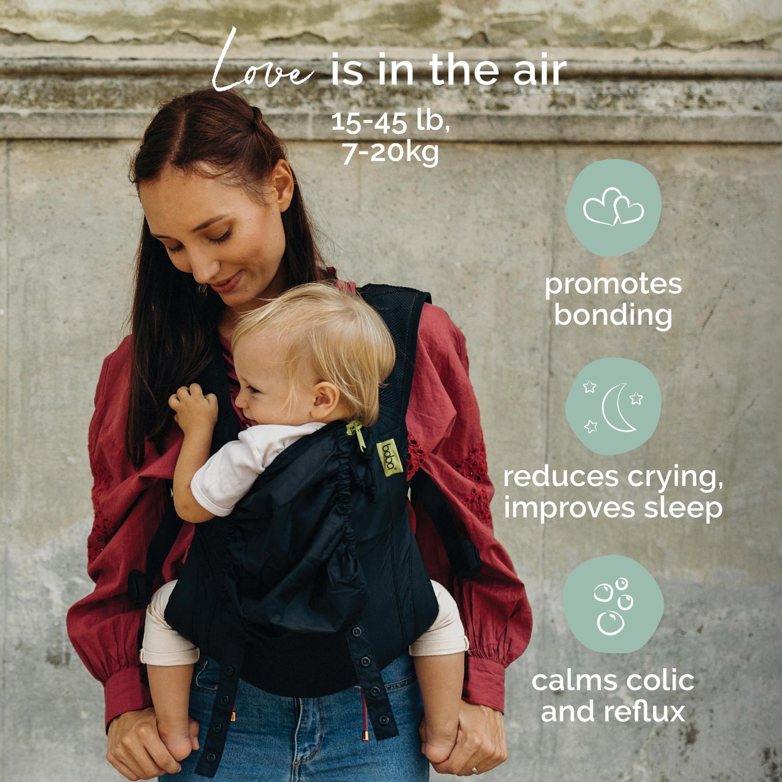Boba Air offers two carry positions for versatile close contact wear