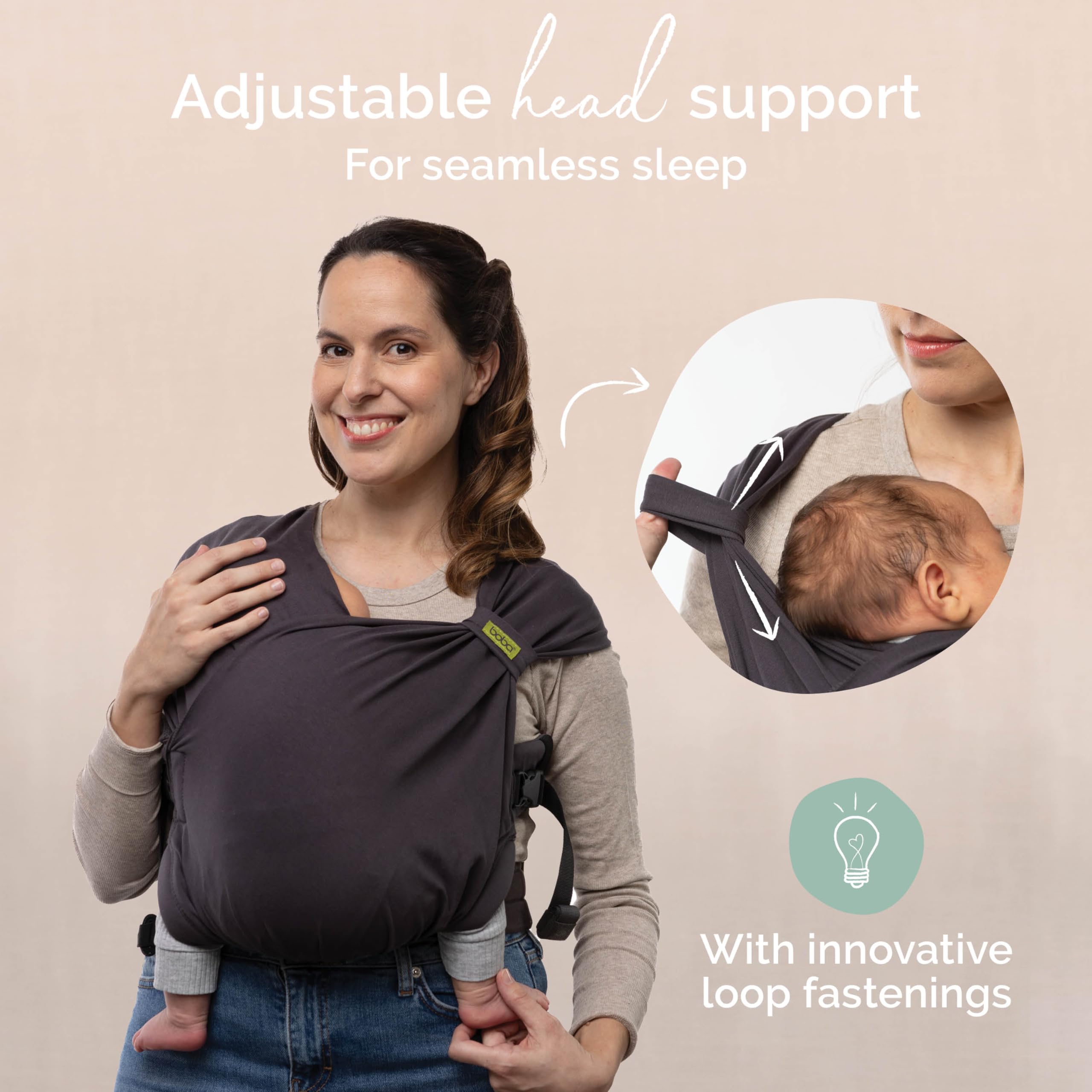 Boba Bliss cross-strap adjustment offers a personalized fit for caregivers.