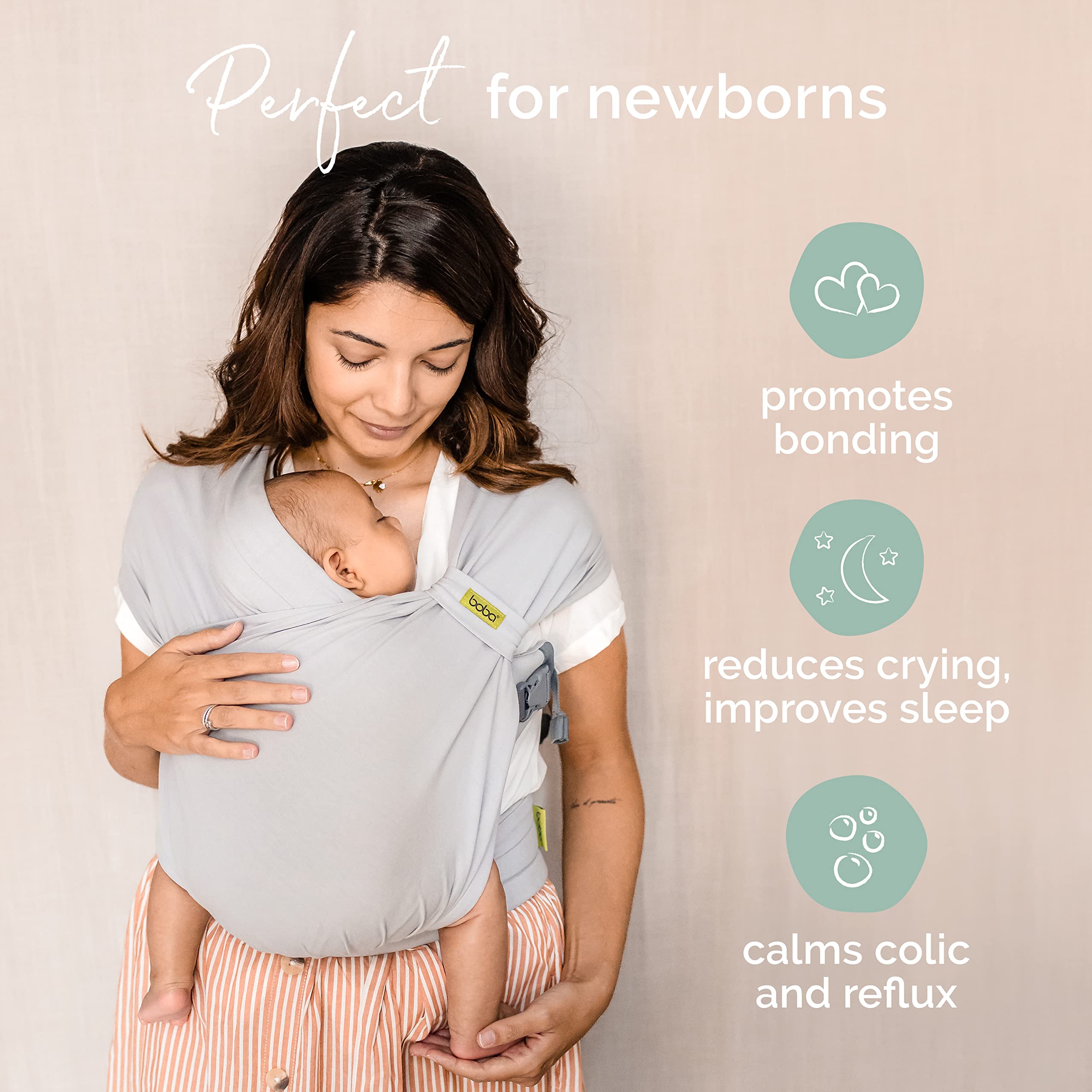 Boba Bliss newborn-in-carrier demonstrates soft support for tiny infants