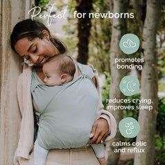 Boba Bliss newborn seat hip-healthy design supports natural M position for comfortable baby wear
