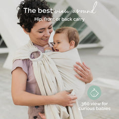 Boba Ring Sling Pampas front-carry in-use demonstrates ergonomic hip-healthy position.