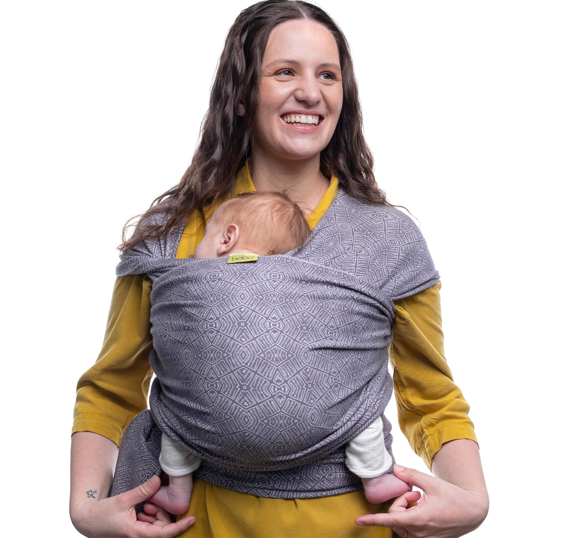Boba Stretchy Wrap Kahla fabric closeup highlighting soft French terry and 4-way stretch.